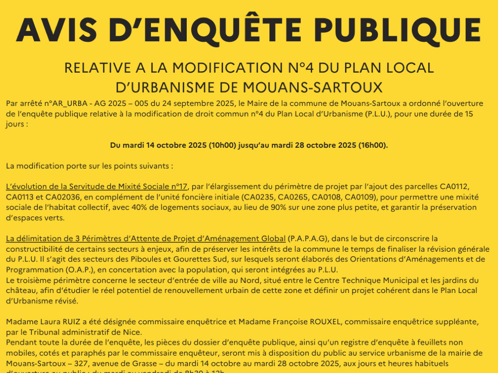 Enquête publique sur la modification du Plan Local d’Urbanisme